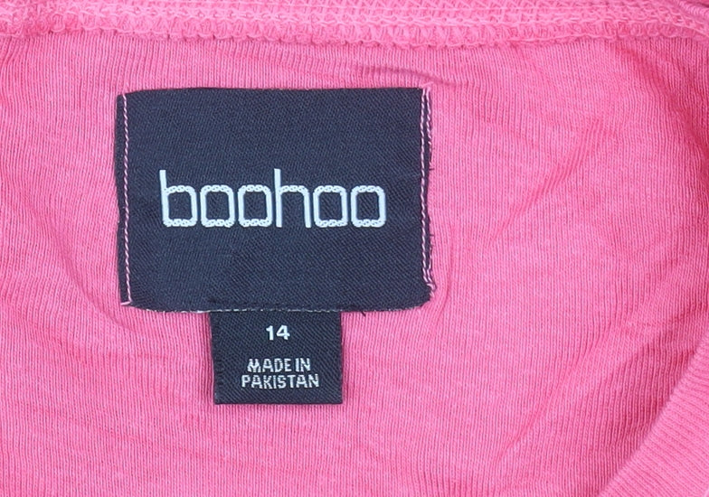 Boohoo Womens Pink Cotton Basic T-Shirt UK 14 Short Sleeve Casual Top