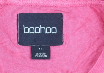 Boohoo Womens Pink Cotton Basic T-Shirt UK 14 Short Sleeve Casual Top