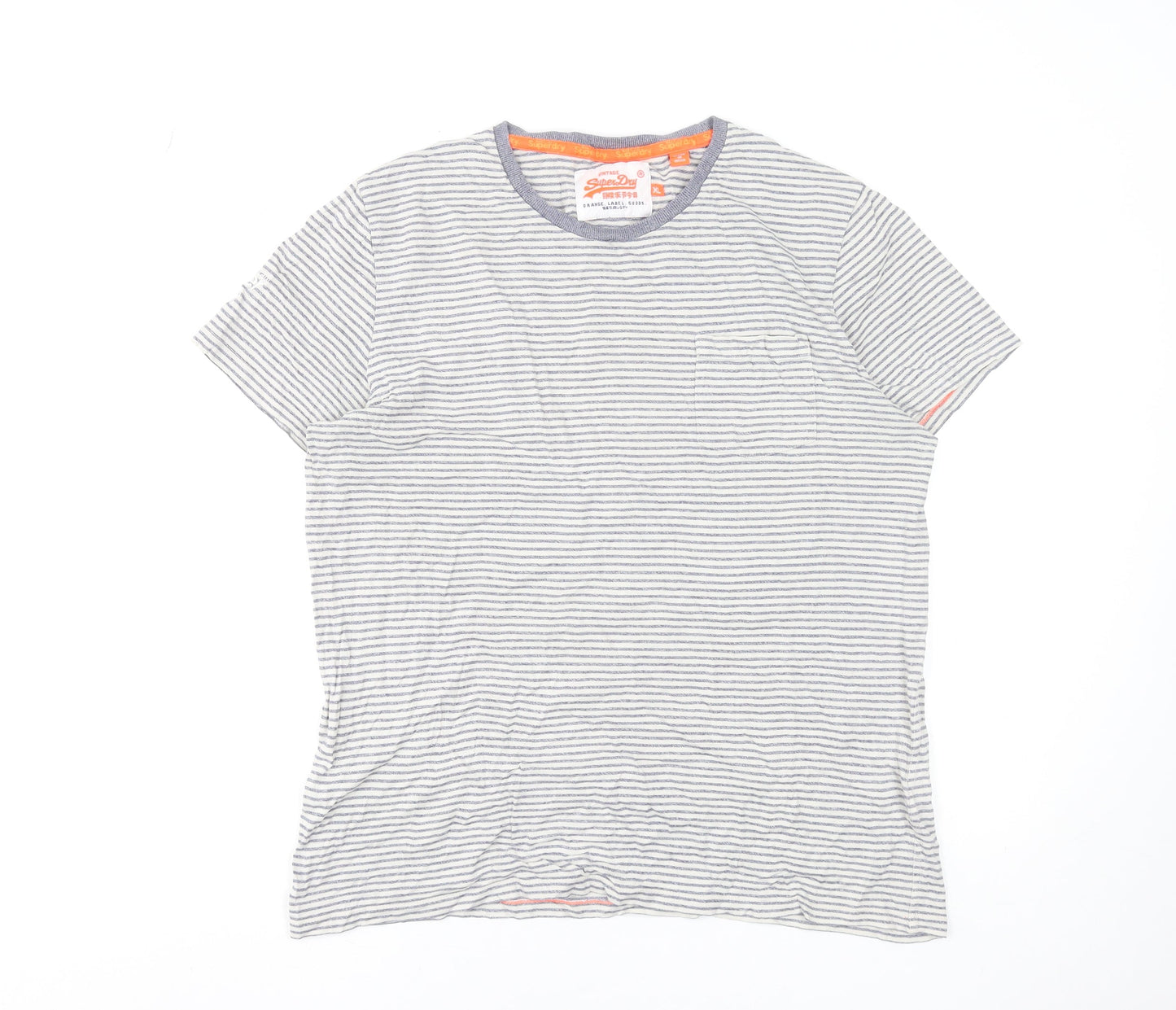 Superdry Men's Grey Striped Cotton Crew Neck T-Shirt XL