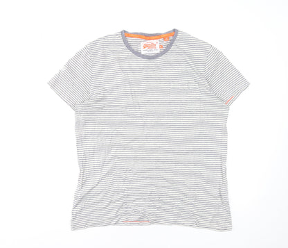 Superdry Men's Grey Striped Cotton Crew Neck T-Shirt XL