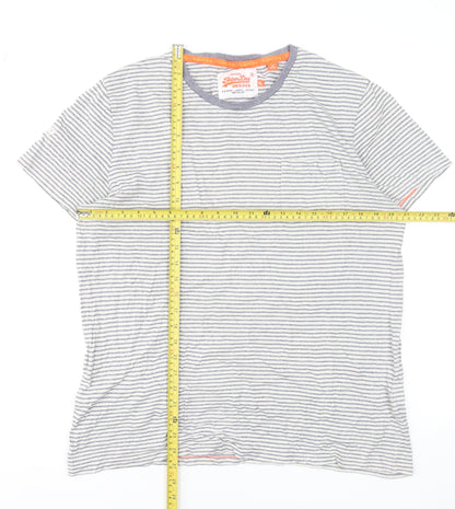 Superdry Men's Grey Striped Cotton Crew Neck T-Shirt XL