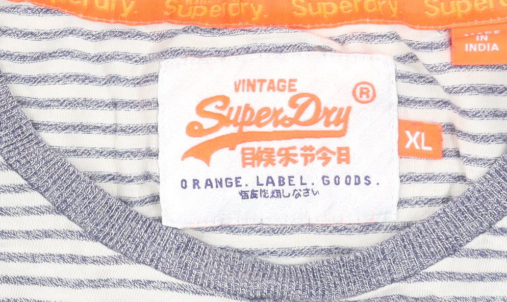 Superdry Men's Grey Striped Cotton Crew Neck T-Shirt XL