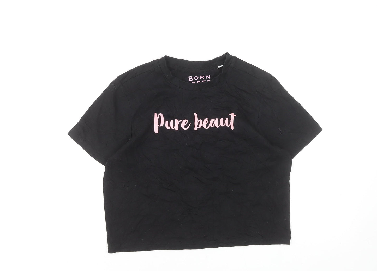 Womens UK Size XS Born & Bred Black Cropped T-Shirt