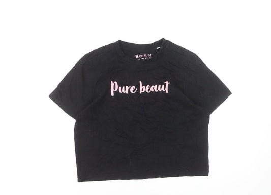 Womens UK Size XS Born & Bred Black Cropped T-Shirt
