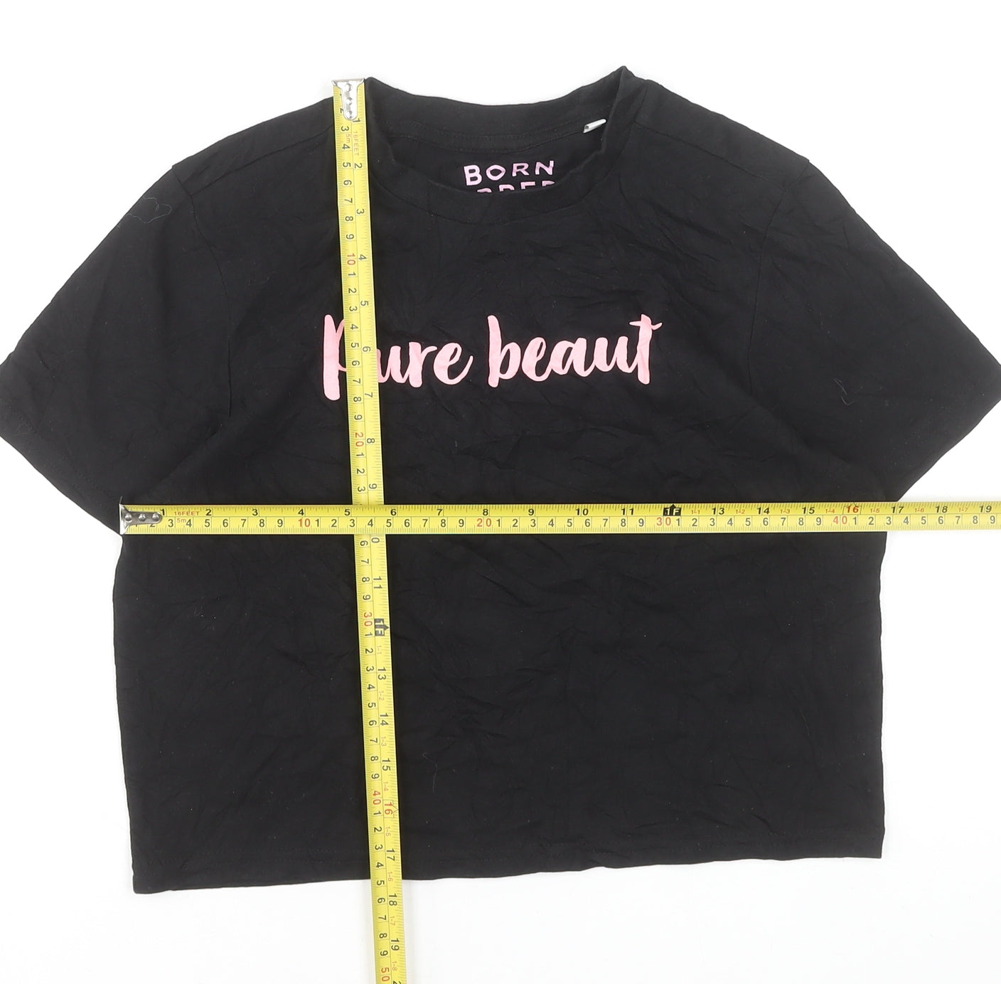 Womens UK Size XS Born & Bred Black Cropped T-Shirt