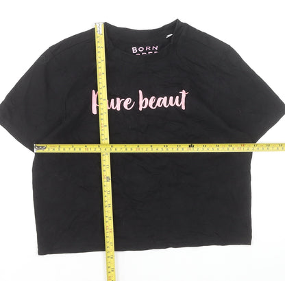 Womens UK Size XS Born & Bred Black Cropped T-Shirt