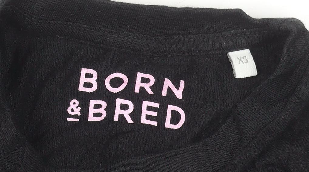 Womens UK Size XS Born & Bred Black Cropped T-Shirt