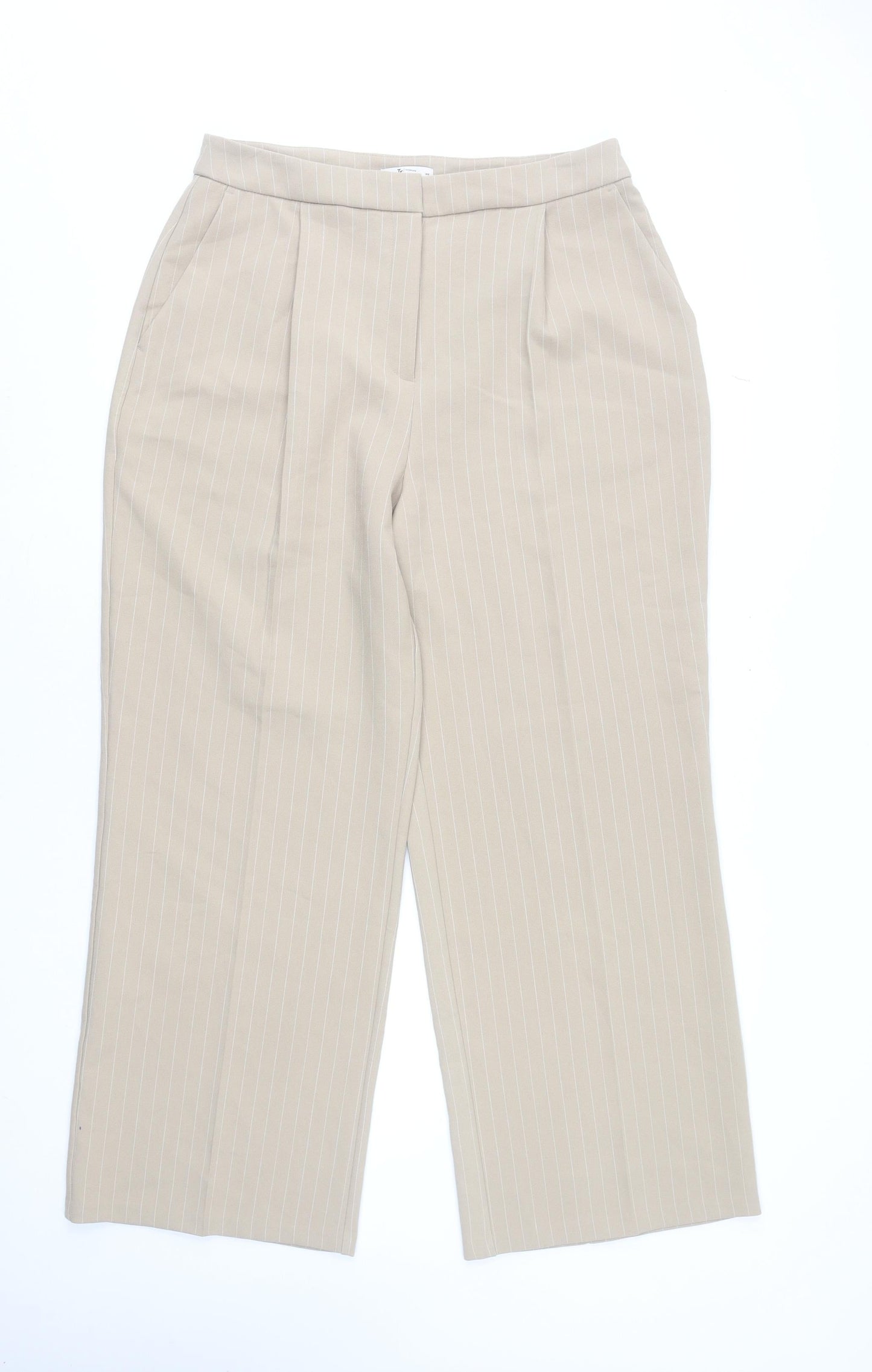 Tu Women’s Beige Pinstripe Tailored Straight Trousers Size 14R
