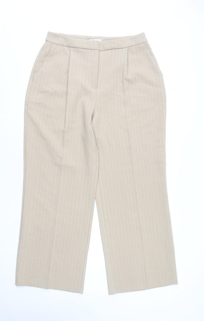 Tu Women’s Beige Pinstripe Tailored Straight Trousers Size 14R