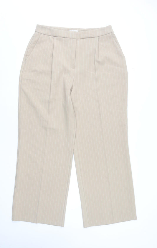 Tu Women’s Beige Pinstripe Tailored Straight Trousers Size 14R