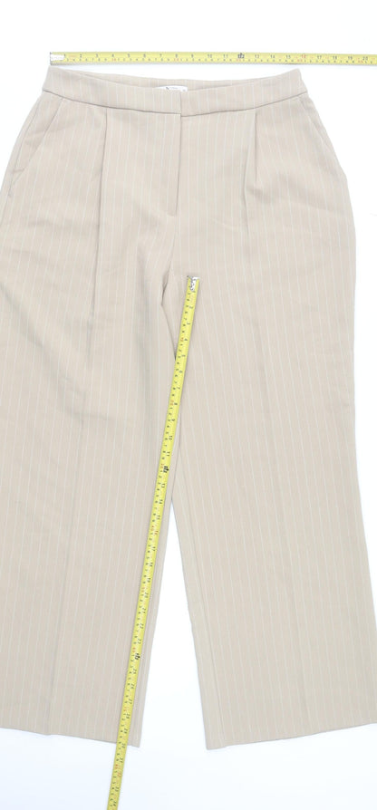 Tu Women’s Beige Pinstripe Tailored Straight Trousers Size 14R
