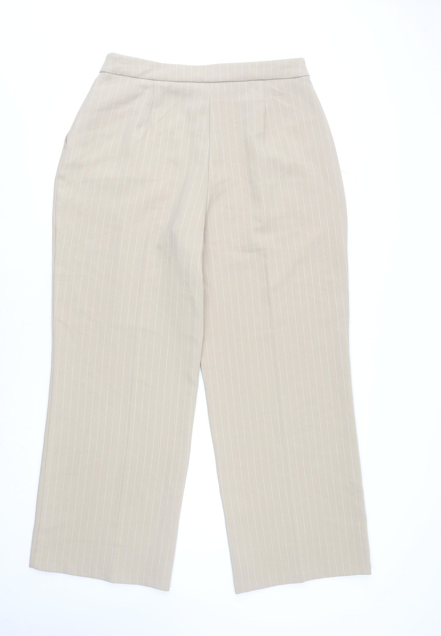 Tu Women’s Beige Pinstripe Tailored Straight Trousers Size 14R