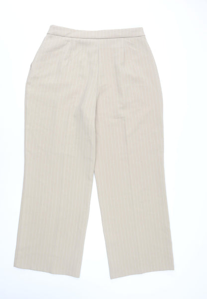 Tu Women’s Beige Pinstripe Tailored Straight Trousers Size 14R