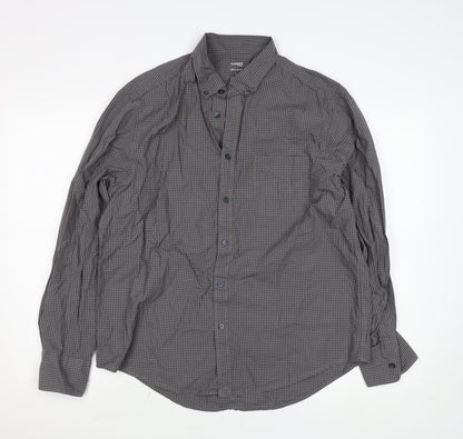 Dunnes Stores Men's Brown Check Long Sleeve Cotton Button-Up Shirt L Regular Fit