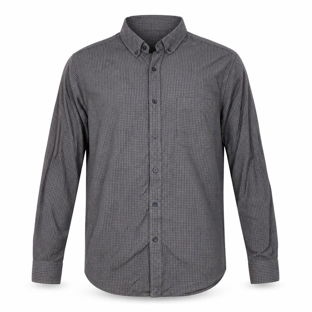 Dunnes Men's Brown Check Long Sleeve Cotton Button-Up Shirt L Regular Fit
