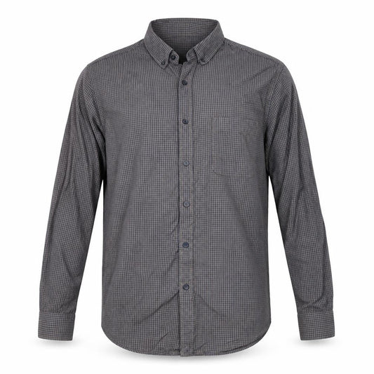 Front view of Dunnes Men's Brown Check Long Sleeve Cotton Button-Up Shirt L Regular Fit