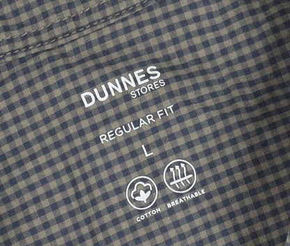 Dunnes Stores Men's Brown Check Long Sleeve Cotton Button-Up Shirt L Regular Fit