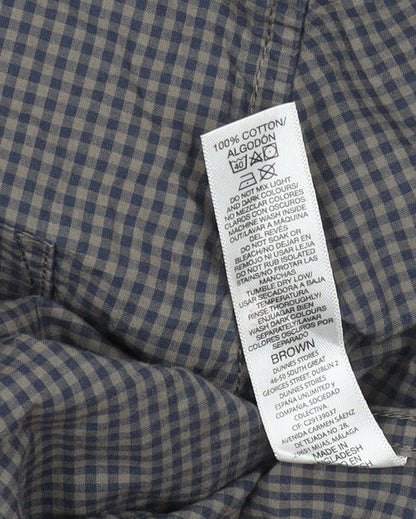 Dunnes Stores Men's Brown Check Long Sleeve Cotton Button-Up Shirt L Regular Fit
