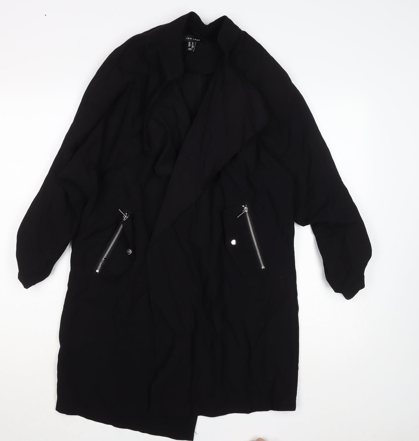 New Look Women’s Black Long Trench Coat Size 8 Regular Fit