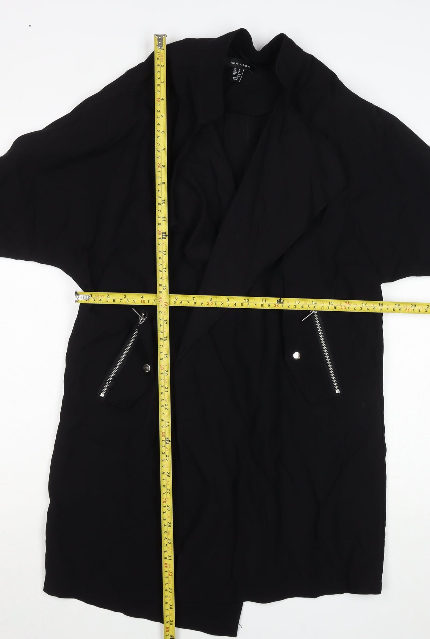 New Look Women’s Black Long Trench Coat Size 8 Regular Fit