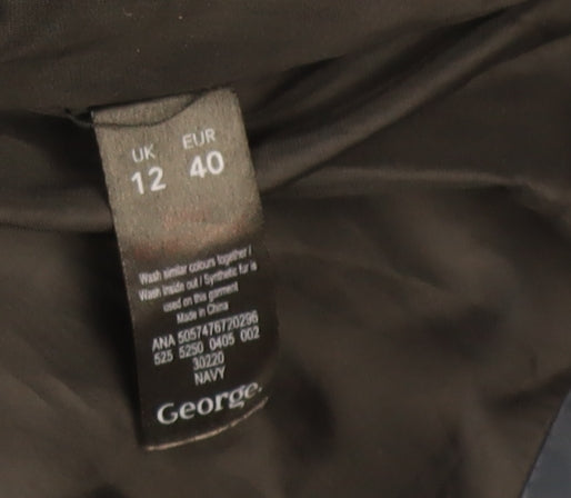 George Womens Navy Blue Puffer Jacket Size 12 Hooded Fur Trim Winter Coat