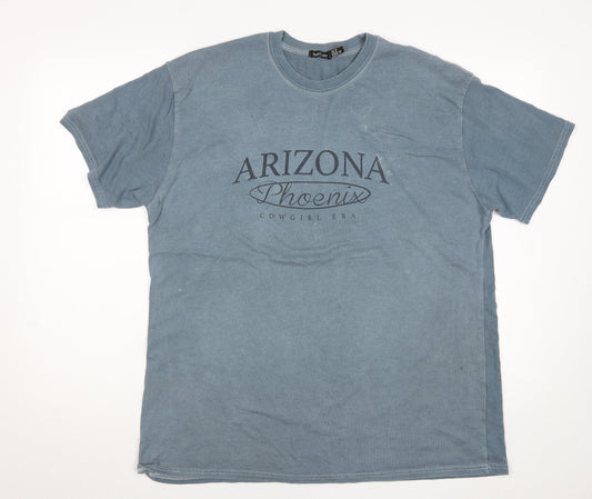 Boohoo Women's Blue Arizona Print Cotton T-Shirt Size 12