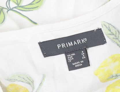 Primark Women's White Lemon Print Wrap Midi Dress Size 8