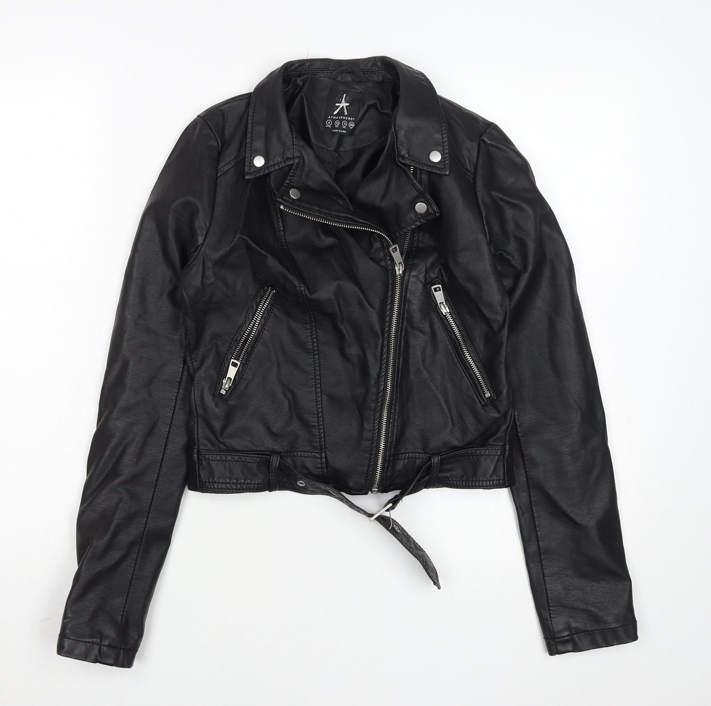 Womens UK Size 4 Atmosphere Black Biker Coat