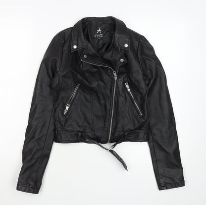 Womens UK Size 4 Atmosphere Black Biker Coat