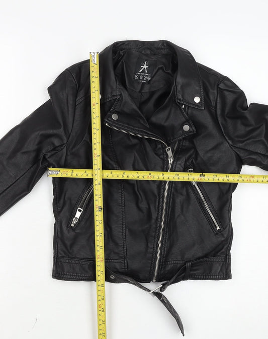 Womens UK Size 4 Atmosphere Black Biker Coat