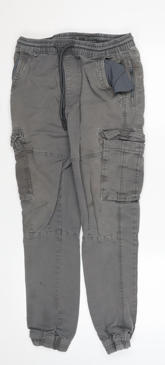 Denim Co. Men's Grey Cargo Cuffed Jogger Trousers Size S