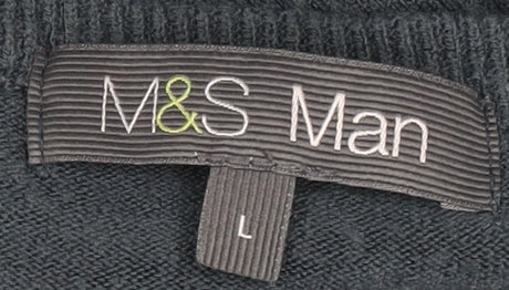 Marks and Spencer Mens Blue Acrylic V-Neck Jumper Size L