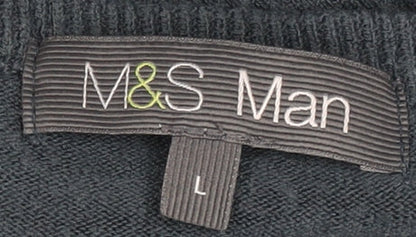 Marks and Spencer Mens Blue Acrylic V-Neck Jumper Size L