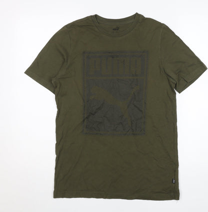 Puma Men's Green Cotton Graphic Logo Regular Fit T-Shirt Size S