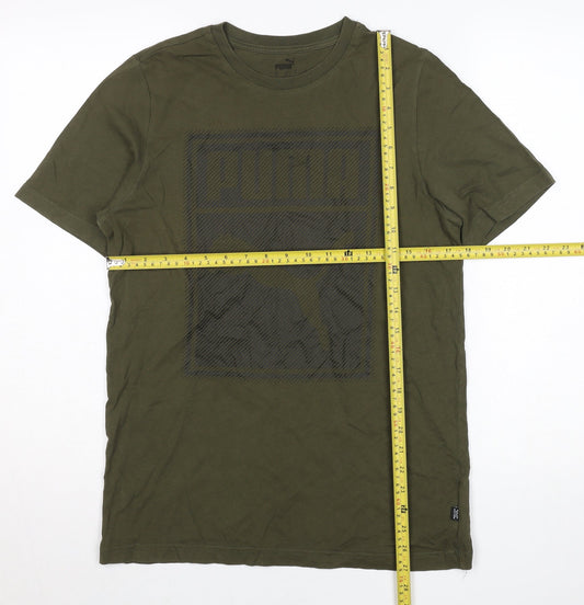 Puma Men's Green Cotton Graphic Logo Regular Fit T-Shirt Size S