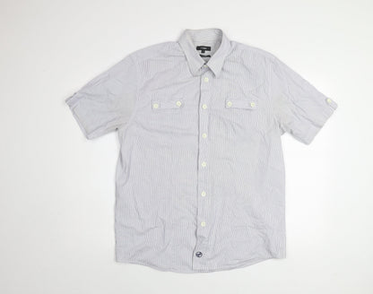 Peter Werth Men's Blue Striped Short Sleeve Button-Up Shirt L