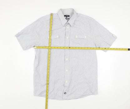 Peter Werth Men's Blue Striped Short Sleeve Button-Up Shirt L