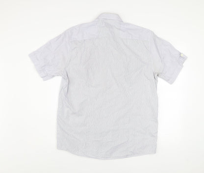 Peter Werth Men's Blue Striped Short Sleeve Button-Up Shirt L