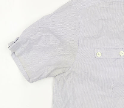 Peter Werth Men's Blue Striped Short Sleeve Button-Up Shirt L