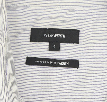 Peter Werth Men's Blue Striped Short Sleeve Button-Up Shirt L