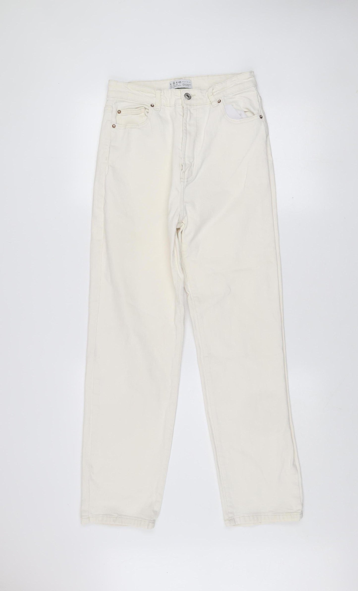 Primark Women Ivory Straight Jeans Size 8 Regular Fit Denim