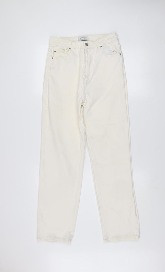 Primark Women Ivory Straight Jeans Size 8 Regular Fit Denim