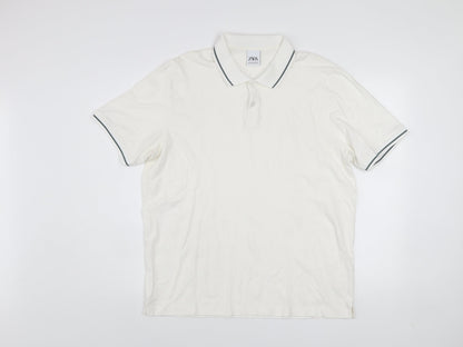 Zara Men's White XL Cotton Short Sleeve Polo Shirt