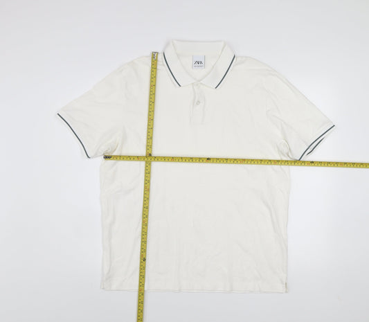 Zara Men's White XL Cotton Short Sleeve Polo Shirt
