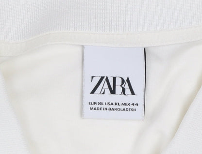 Zara Men's White XL Cotton Short Sleeve Polo Shirt