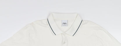Zara Men's White XL Cotton Short Sleeve Polo Shirt