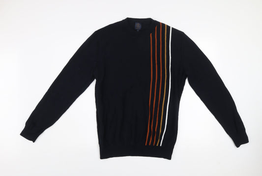 Next Men's Black Cotton Striped Crew Neck Jumper Size L