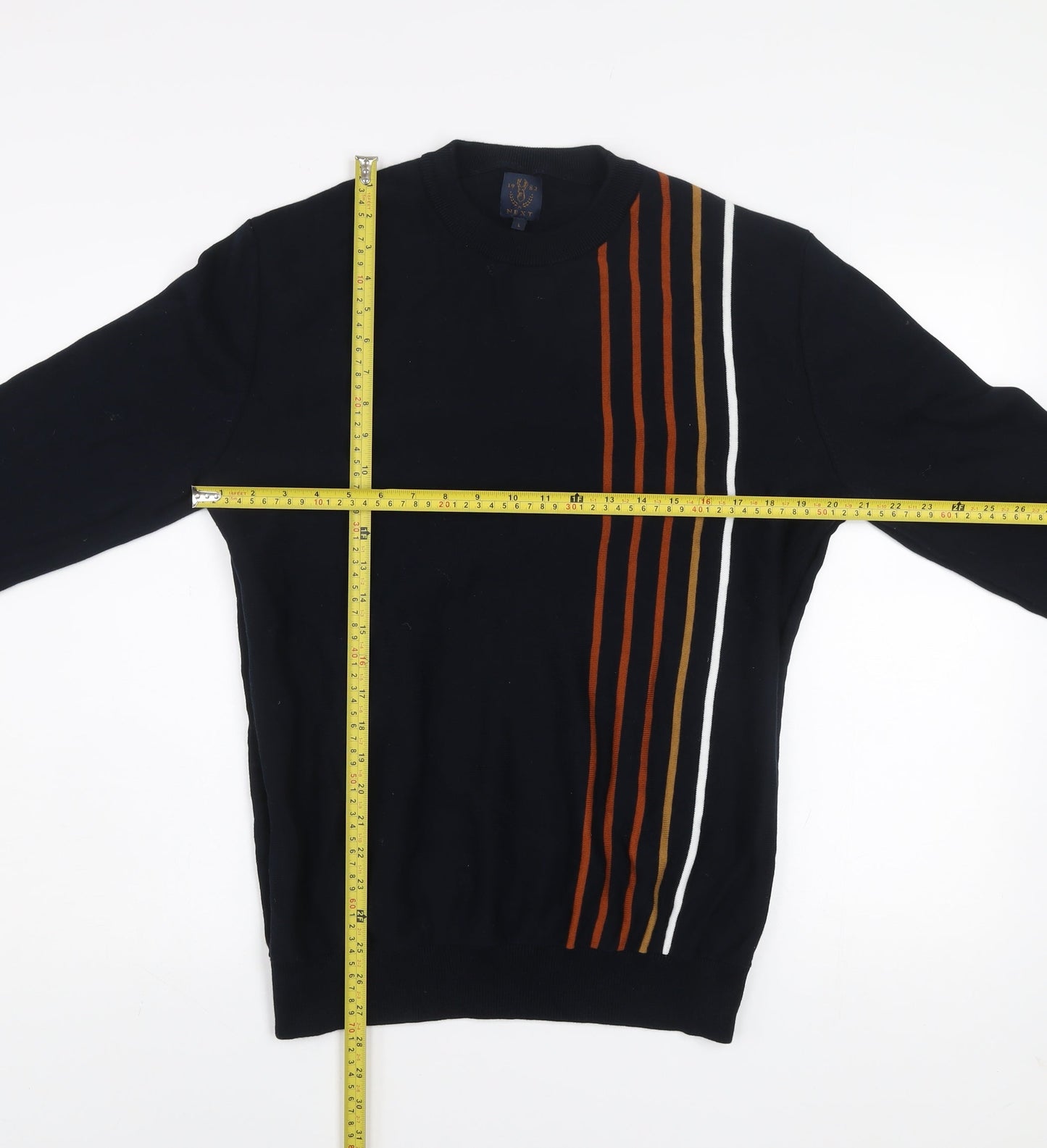 Next Men's Black Cotton Striped Crew Neck Jumper Size L