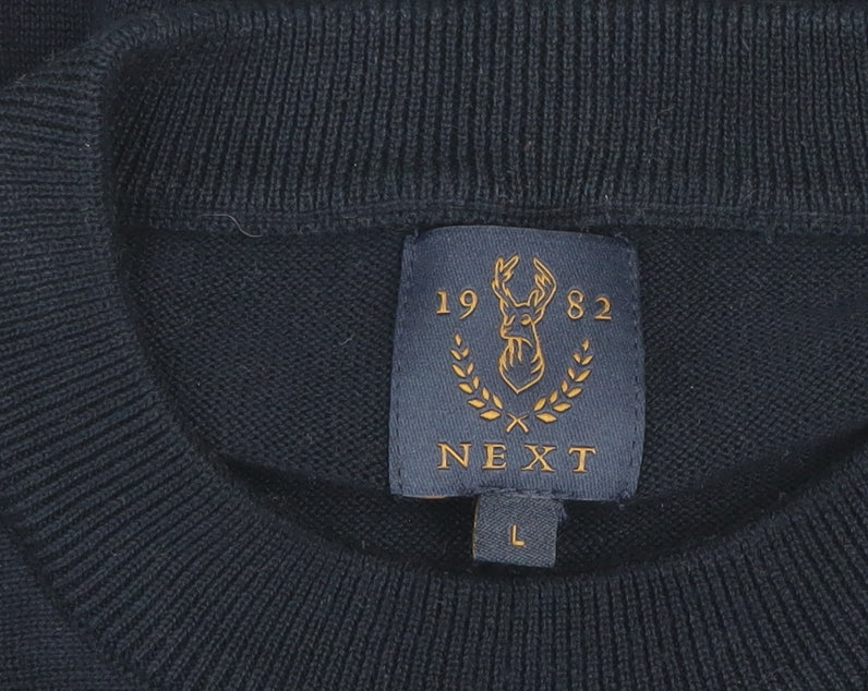 Next Men's Black Cotton Striped Crew Neck Jumper Size L