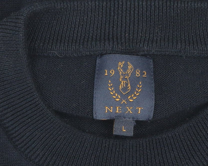 Next Men's Black Cotton Striped Crew Neck Jumper Size L